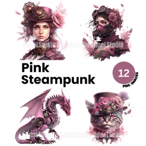 Watercolor sweet steampunk clipart - 12 high quality steampunk women clipart, Digital collage victorian steampunk png, Fantasy clipart