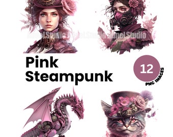 Watercolor sweet steampunk clipart - 12 high quality steampunk women clipart, Digital collage victorian steampunk png, Fantasy clipart