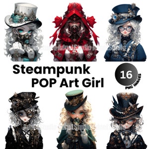 Aquarel popart Steampunk meisje clipart-Steampunk popart meisje clipart, anime meisje stickers, Steampunk Lady papier ambachtelijke, scrapbooking