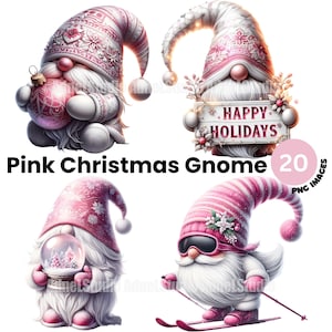 Imágenes Prediseñadas de gnomos de Navidad rosa, vacaciones de invierno, Navidad de gnomo rosa, diario basura de Navidad, ilustración de Navidad rosa, imágenes prediseñadas festivas