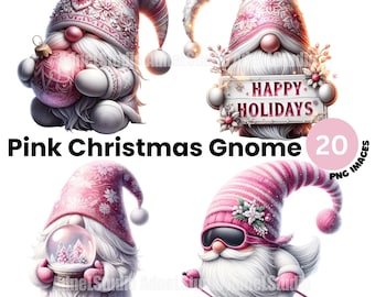 Pink Christmas Gnomes Clipart, Winter Holidays, Pink Gnome Christmas, Christmas Junk Journal, Pink Christmas illustration, Festive Clipart