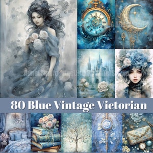Blue Junk Journal, Vintage Victorian Junk Journal Bundle, Victorian Junk Journal, Ephemera Paper, Mixed Media, Background Picture Collage
