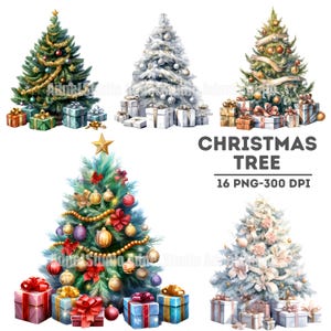Clipart albero di Natale ad acquerello - Clipart albero di Natale bianco accogliente, Clipart albero di decorazione natalizia, Clipart di Natale, Junk Journals