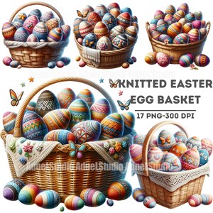 Gestricktes Osterei Clipart - Ostern Clipart, Osterei Sublimation, Osterei Korb Clipart, Ostern Sublimation, gestricktes Osterei Dekor