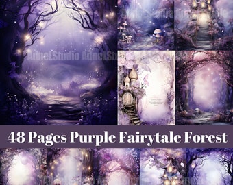 Purple Fairytale Forest Junk Journal, Printable Fairy Forest Journal Pages, Fairytale Ephemera Paper, Picture Collage, Digital Scrapbooking