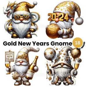 Clipart nain or nouvel an, nain du nouvel an 2024 PNG, clipart bonne année, modèle de carte de nouvel an, clipart nouvel an, décoration nouvel an