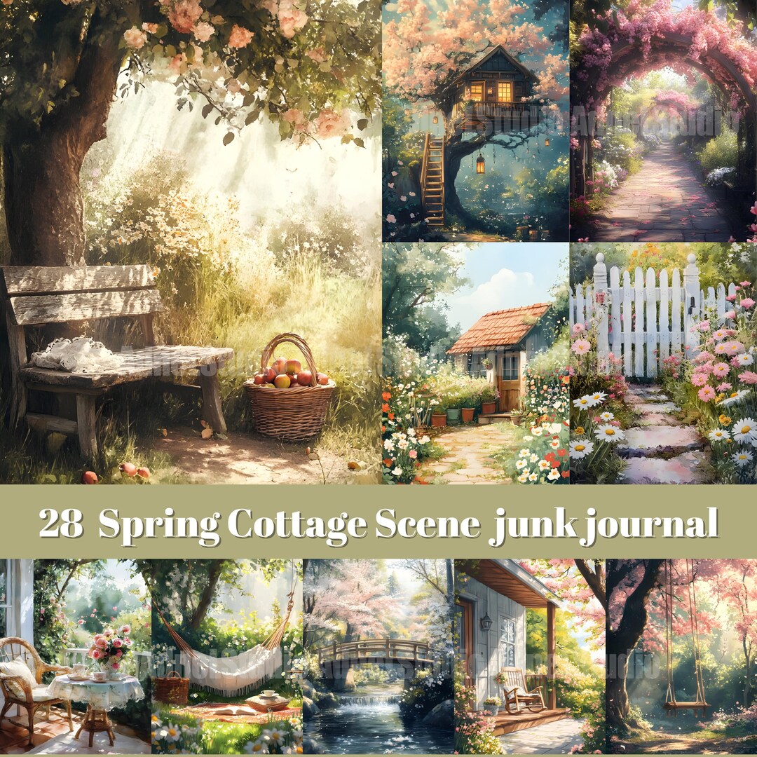 Spring Cottage Junk Journal Kit, Cozy Garden Scrapbook Pages, Country ...
