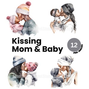 Moederdag clipart - Aquarel zoenen moeder en baby clipart, Moeder en baby clipart, Zwarte moeder leven png, Moederdag digitale papier ambachtelijke