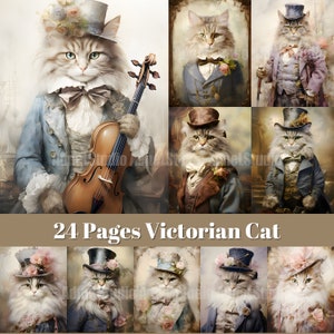 Victorian Cat Junk Journal Bundle, Vintage Cat Junk Journal, Victorian Junk Journal, Ephemera Paper, Mixed Media, Background Picture Collage