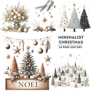 Clipart de Navidad minimalista, decoración navideña minimalista PNG, suministros para manualidades navideñas festivas, decoración navideña, álbum de recortes navideño