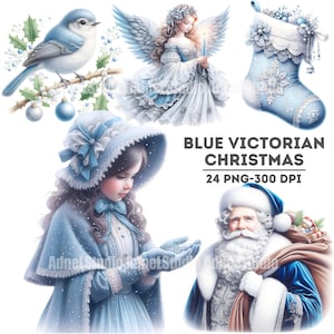 Blaue viktorianische Weihnachten PNG Clipart, Vintage Weihnachtselemente, Winter Urlaub Digital Art, Vintage Urlaub Grafiken, Winter Scrapbooking