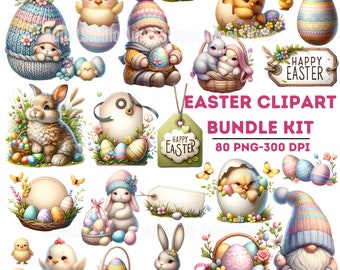 80 Ostern Clipart Bundle - Ostern Clipart, Osterei png, Osterzwerg png, Osterhase png, Osterküken png, Osterdekor, Osteretiketten