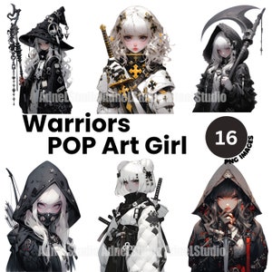 Warriors Pop Art Girl Clipart - Fantasy Girl Art, Assassin, Knight, Samurai, Archer, Reaper, Wizard, Fantasy Clipart, Anime Girl Sticker