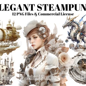 Akvarell elegant Steampunk Clipart - elegant fantasy Steampunk Ephemera Clipart, digital collage viktoriansk Steampunk PNG, fantasy Clipart bild 4
