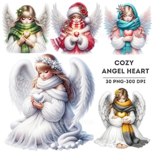 Ángel de invierno acogedor PNG, ilustraciones de ángeles de Navidad, imágenes prediseñadas de ángeles de invierno, arte digital de ángeles de Navidad, imágenes prediseñadas de ángeles de invierno para manualidades