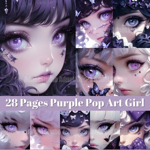 Dziennik śmieciowy Purple Pop Art Girl, Dziennik śmieciowy Purple Fantasy Girl, Papier ulotny Anime Girl, Media mieszane Anime Girl, Kolaż zdjęć anime