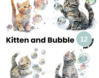 Watercolor Bubble Cat Clipart - Funny Cat Clipart, Cute Cat clipart, Kitty Digital Paper craft, Little Cat png, Kitten Clipart, Scrapbooking