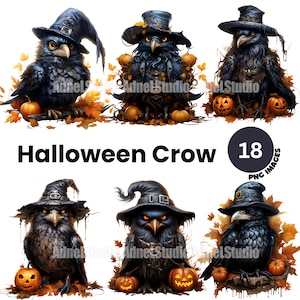 Halloween Crow Clipart - Halloween Clipart, Watercolor Fairytale Crow Clipart, Halloween Decoration Clipart, Halloween Junk Journal