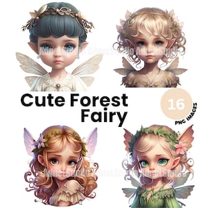Cute Forest Fairy Clipart - Fairytale Digital Illustration, Mystical Cute Fairy Digital Paper Craft, Fantasy Crt Clipart, Fairy junk Journal