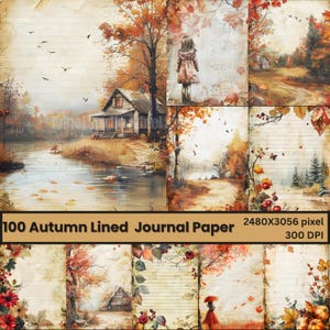 Pagine di diario rustico e accogliente con righe autunnali, download digitale di estetica autunnale per scrapbooking, pagina stampabile ispirata all'autunno per scrapbooking