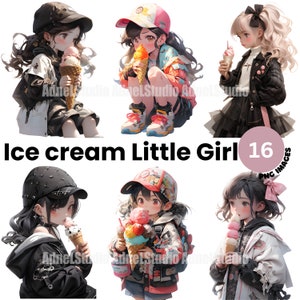 Kawaii Girl eat Icecream Clipart - Icecream Girl Clipart, Anime Girl Clipart, Ice Cream Clipart, Anime Girl Stickers, Anime Girl Papercraft