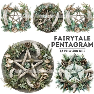 Clipart pentagramma favola acquerello, clipart pentagramma fata, clipart fantasy, clipart favola, clipart arte libro per bambini, foresta magica PNG