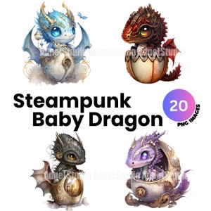 Watercolor Steampunk Baby Dragon Clipart Steampunk Baby - Etsy