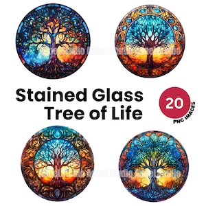 Stained Glass Tree of Life Clipart, Watercolor Tree of Life Illustration, DIY Stained Glass Window Clipart, Fantasy Nature Sublimation