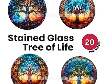 Stained Glass Tree of Life Clipart, Watercolor Tree of Life Illustration, DIY Stained Glass Window Clipart, Fantasy Nature Sublimation