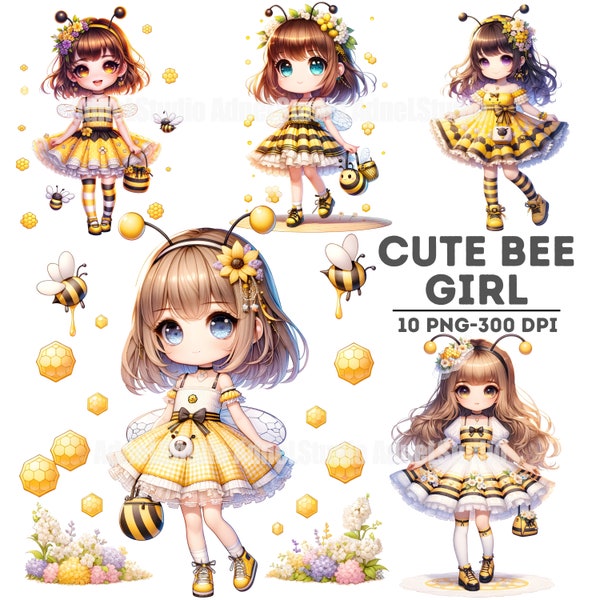 Clipart aquarelle fille abeille, Clipart aquarelle fée abeille, Costume abeille des enfants des cliparts, Clipart fille Chibi, autocollants Chibi, Clipart Anime fille