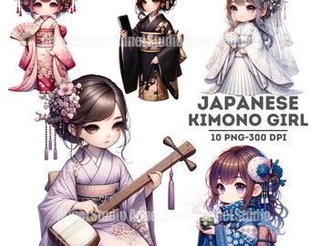 Watercolor Japanese Kimono Girl Clipart, Japanese Kimono Sticker, Anime Girl Clipart, Japanese Dress Girl Clipart, Traditional Dress Clipart