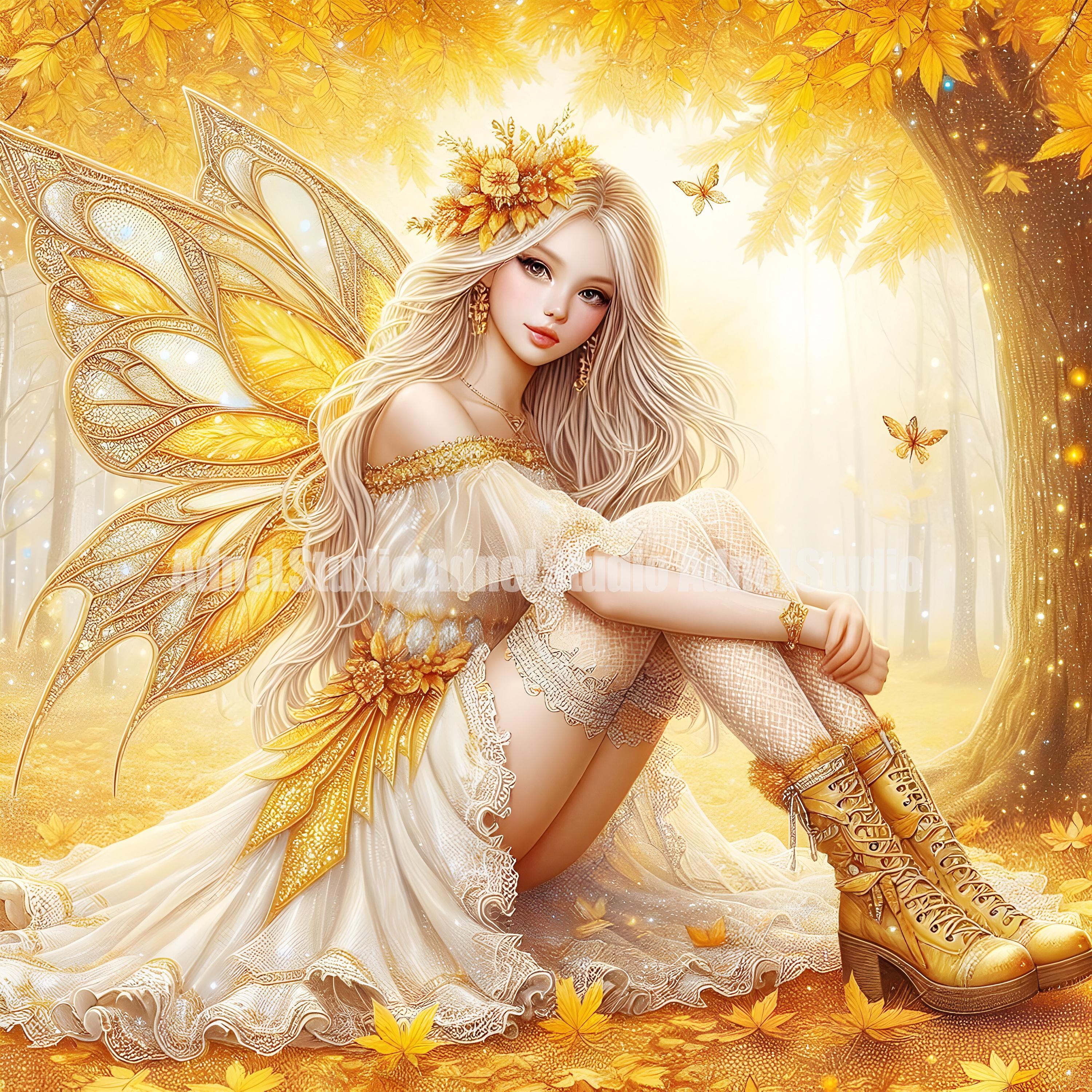 Cozy Autumn Fairy Illustration With Fall Leaves and Lanterns, Whimsical ...
