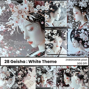 Geisha Junk Journal, Japanese Girl, Vintage Journal Pages, White Geisha Ephemera, Mixed Media, Picture Collage, Printable Digital Scrapbook