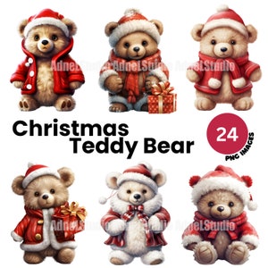 Noël ours en peluche Clipart - Clipart de Noël, aquarelle ours en peluche Clipart, Clipart de décoration de Noël, Junk Journal, Scrapbooking