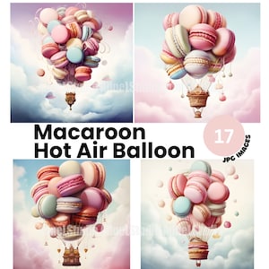 Clipart de balão de ar quente de macarrão - decoração de berçário de balão de ar quente, balão de ar quente caprichoso, arte de parede Boho, clipart de macarrão para impressão