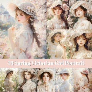 Victorian Girl Portrait, Spring Aesthetic Clipart, Vintage Lady Illustration, Junk Journal Printables, Shabby Chic Ephemera, Digital Collage