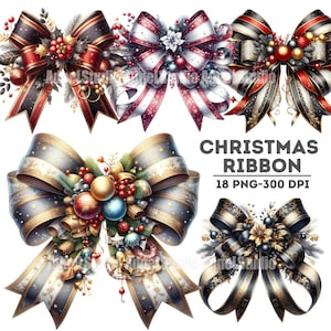 Weihnachtsband Clipart Bundle, Festliche Urlaub Bögen, Weihnachten Basteln Scrapbooking, Festliche Weihnachtsband PNG, Elegante Urlaub Bögen