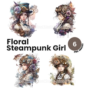 Watercolor floral steampunk women clipart -6 High Quality watercolor steampunk women Png clipart, digital illustrations, digital paper craft