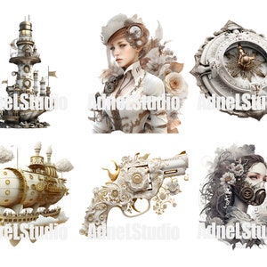 Akvarell elegant Steampunk Clipart - elegant fantasy Steampunk Ephemera Clipart, digital collage viktoriansk Steampunk PNG, fantasy Clipart bild 3