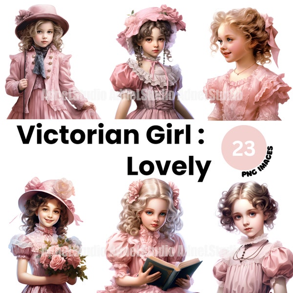 Victorian Vintage Girl Clipart - Watercolor Victorian Girl PNG, Vintage Lady Clipart, Victorian Dress Clipart, Junk Journal, Commercial Use
