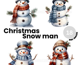 Christmas Snowman Clipart - Watercolor Christmas Clipart,  Watercolor Snowman Clipart, Winter Clipart, Christmas Junk Journal, Scrapbooking