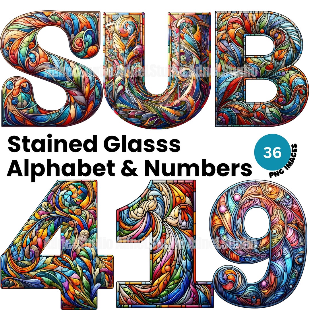 Stained Glass Alphabet Clipart Alphabet and Number Clipart, Stained