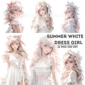 summer white dress girl clipart