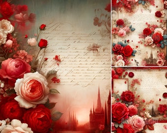 junkjournal【antique Red】 Red Vintage Junk Journal Paper, Old Aged Watercolor
