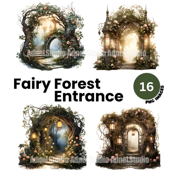 Watercolor Fairy Forest Entrance Clipart - Fairy Forest clipart, Fairytale Clipart, Enchanted Forest Clipart, Fantasy Clipart, Scrapbooking