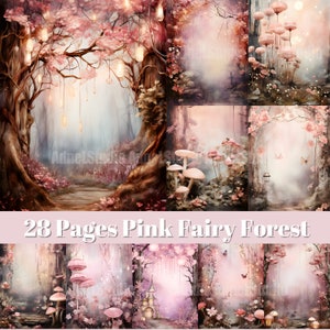 Pink Fairy Forest Junk Journal, Printable Fairytale Journal Pages, Fairy Ephemera Paper, Mixed Media, Picture Collage, Digital Scrapbooking