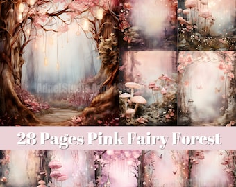 Pink Fairy Forest Junk Journal, Printable Fairytale Journal Pages, Fairy Ephemera Paper, Mixed Media, Picture Collage, Digital Scrapbooking