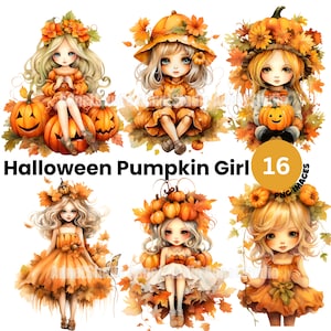 Aquarelle citrouille fille Clipart - aquarelle citrouille Clipart, Clipart automne, Halloween citrouille fille papier Craft, Junk Journal, Scrapbooking