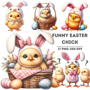 Rolig påskunge Clipart - Påsk Clipart, Påskunge Sublimering, Kycklingdekor, Påskunge png, Kyckling Sublimering, Påskharehatt