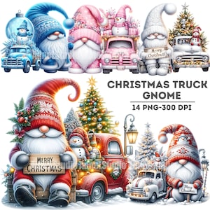Weihnachten LKW Gnom PNG Bundle, Vintage Weihnachtscliparts, netter Gnom mit LKW, Weihnachtssublimationsdesign, festliche Feiertags Cliparts